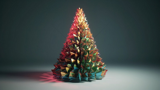 由圣诞元素制成的 3D 渲染中的抽象圣诞树