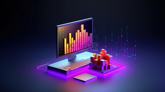 计算机生成的统计分析软件或应用程序的等距 3D 渲染