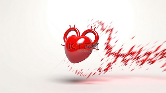 3d 插图红色心脏和脉冲图白色背景