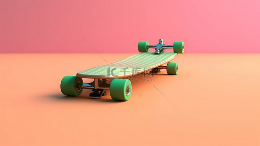 年轻滑板背景图片_粉红色和绿色背景下长板的 3D 渲染