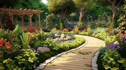 巨人的花园背景图片_令人惊叹的 3D 渲染花园设计