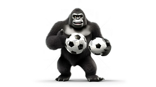 有趣的 3D 猿炫耀标志和俏皮的足球技能