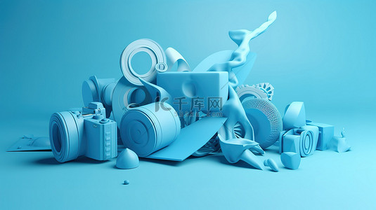 蓝色横幅背景图片_具有创意设计的 3D 渲染蓝色横幅模板