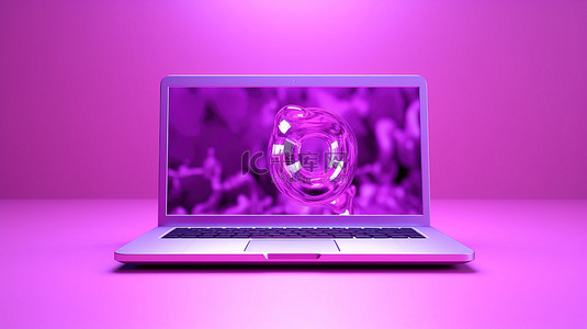 功能卡通背景图片_具有在线搜索功能的时尚紫色计算机的 3D 渲染