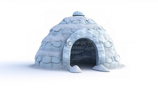 寒冷的天气背景图片_白色背景下冰屋的 3d 渲染