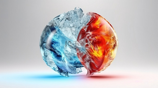 描绘火与冰概念的 3D 插图的优质照片