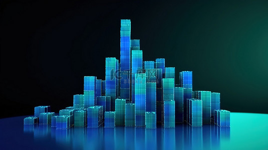 商业市场背景图片_蓝屏商业投资图背景下描绘财务增长的条形图的 3D 渲染