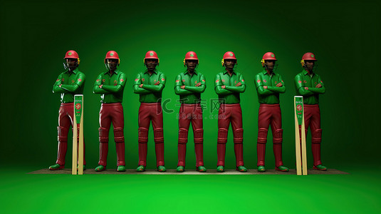 3d 中的孟加拉国板球队在绿色背景下呈现荣耀