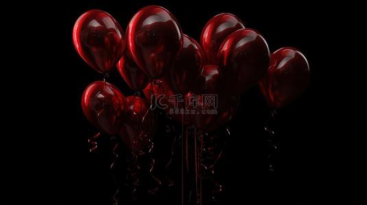 黑色背景上以 3D 形式漂浮的大红色气球创造了一个恐怖的万圣节概念
