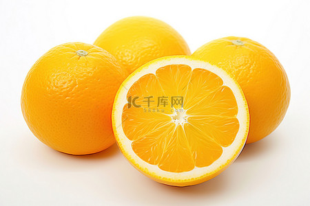 切橙子背景图片_三个橙子在白色表面切成片