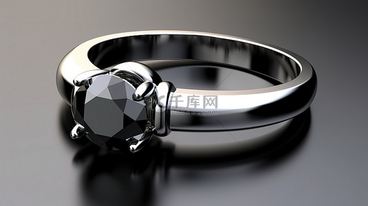 钛精制 3D 渲染令人惊叹的黑色缟玛瑙单石戒指