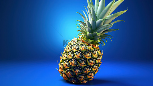 新鲜的菠萝水果背景图片_蓝色背景 3d 渲染上多汁且营养丰富的菠萝