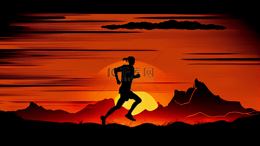 卡通跑步机跑步背景图片_运动夕阳跑步背景