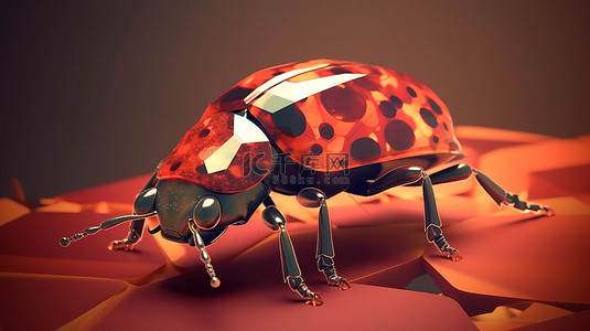动物抽象抽象背景图片_抽象低聚风格的红色瓢虫的令人惊叹的 3D 渲染