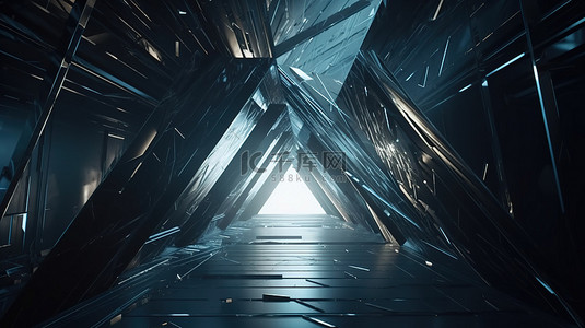 led动画背景图片_金属三角隧道未来飞过与 3d 动画和科幻 vfx
