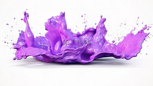 干净紫色背景图片_鲜艳的紫色油漆溅在干净的白色表面上 3D 图形设计渲染图像