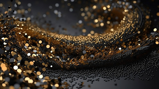 别致的黑色背景上迷人的金色火花 3D 渲染 3D 插图