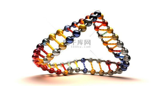 在白色背景上分离的 DNA 分子的 3D 渲染描绘生化概念