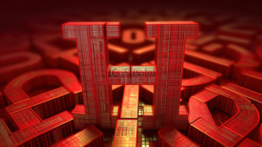 红色港元货币符号的充满活力的 3D 渲染