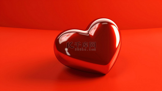 充满活力的红色背景上的心的 3d 插图