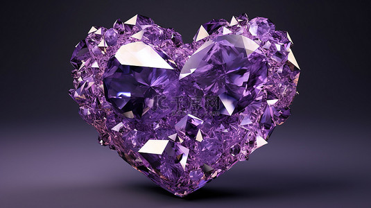 3D 渲染中的心形紫水晶宝石