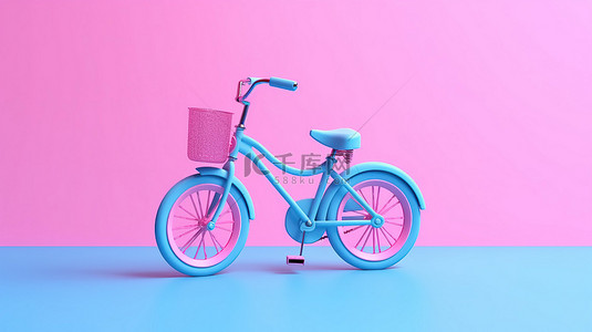 浅蓝色自行车背景图片_粉红色背景与蓝色自行车的 3D 插图