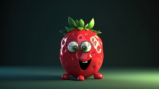 水果3d背景图片_3d 渲染设计中的卡通草莓对象
