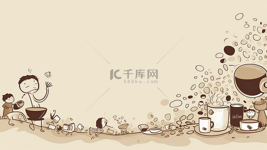 线性咖啡背景图片_咖啡简笔画线性插画插图