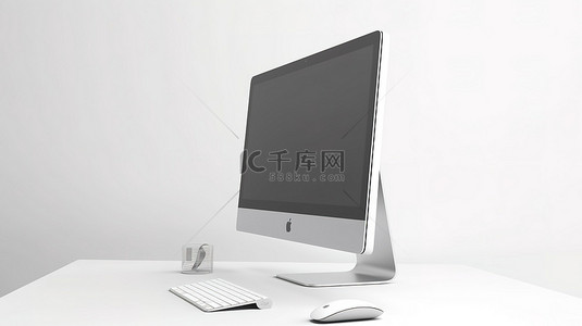 全屏数码背景图片_带有空白屏幕的全合一台式计算机的白色隔离 3D 渲染