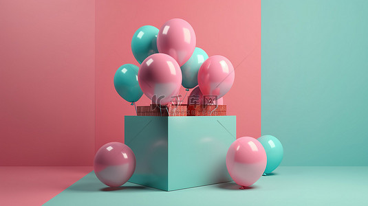 礼品盒简约背景图片_简约概念 3d 渲染未包装的礼品盒和气球