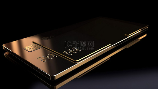 互联网背景图片_通过 3d 渲染在笔记本电脑屏幕上描绘的金色信用卡的数字写照