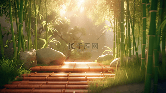 阳光竹林景观中式建筑自然背景