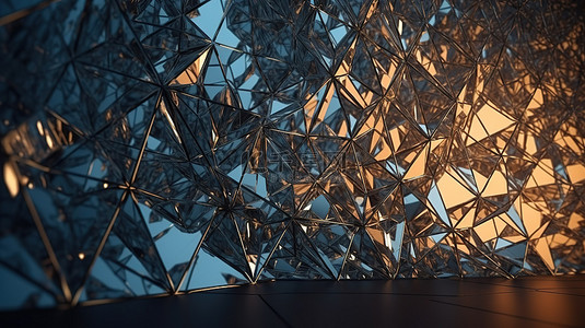 渲染图像中的抽象反射 3d 多边形网格和玻璃表面