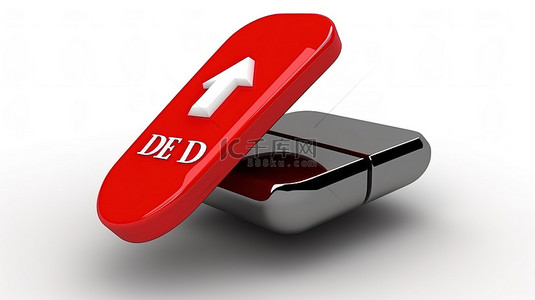3d 插图红色下载按钮与鼠标手光标