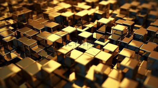 抽象金色方形纹理的技术风格 3D 渲染