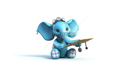 大象图腾背景图片_快乐的 3D 大象顽皮地拿着玩具飞机