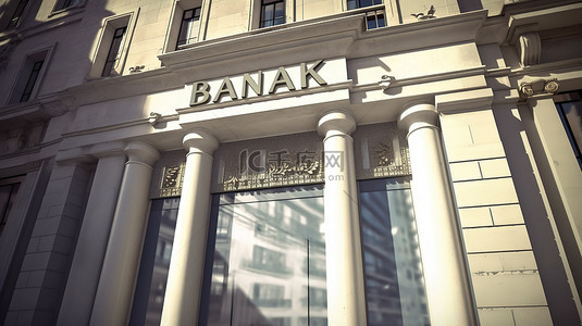 西班牙银行大楼的 3d 插图与银行名称