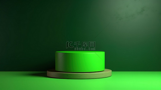 霓虹绿背景图片_简约的混凝土和木质讲台，自然背景上带有霓虹绿 3D 产品展示