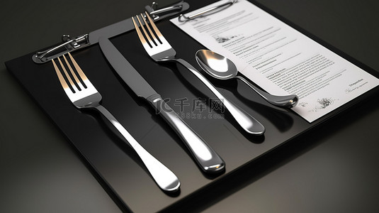 带有餐具的 3D 可视化菜单板