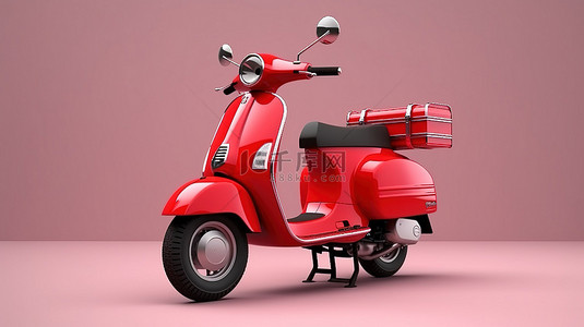 配备货箱的孤立红色摩托车的 3D 渲染