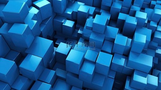 倾斜蓝色背景中挤压立方体块的抽象插图