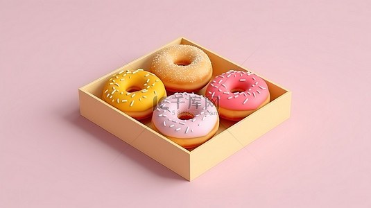 时尚粉红背景图片_时尚简单的 3D 甜甜圈盒渲染与创意扭曲