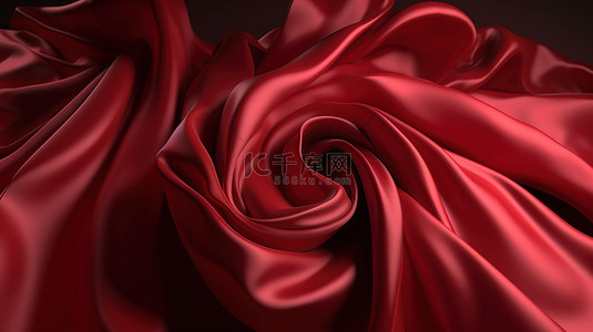 红色丝绸面料在风中飘扬 3d 渲染