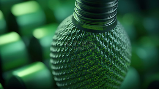 绿色蒸汽波背景图片_带有印刷设计的绿色和灰色 3D 打印瓶子的特写