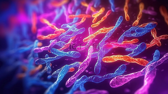 基因和细胞背景图片_染色体的 3d 渲染探索生命生物学和医学科学