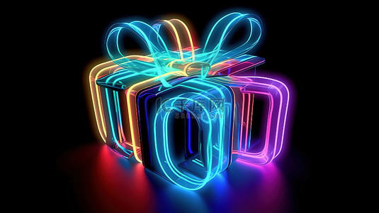 生日霓虹背景图片_令人惊叹的霓虹灯礼物词在抽象 3d 中闪闪发光