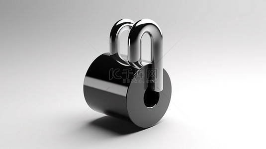 钥匙图标背景图片_白色背景上 3D 渲染符号中的孤立简约黑色锁图标