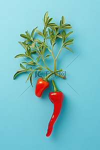 蓝色背景中的红辣椒，里面有橄榄