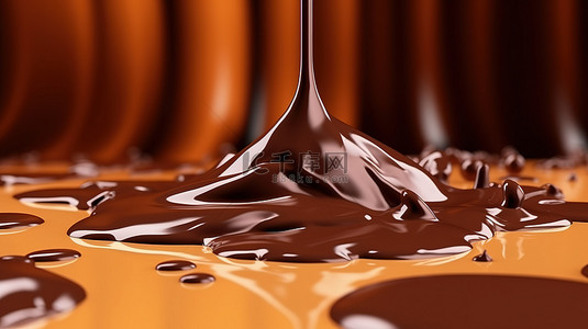 融化的巧克力滴背景图片_巧克力在棕色背景上融化的 3D 渲染，有足够的复制空间