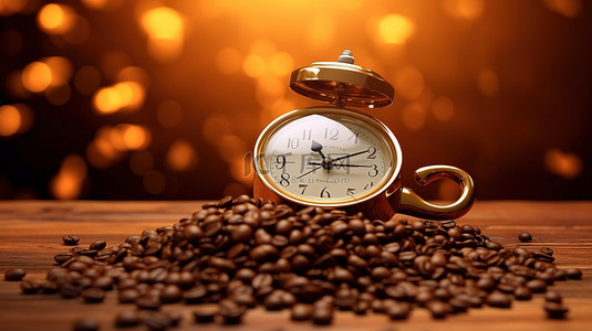时间表格背景图片_3D 渲染的高分辨率背景是咖啡和时间的完美融合，适合您的项目